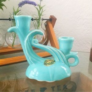 VTG Camark ONE Double Candleholder Retro Aqua Blue 269 USA 1930’s Arkansas